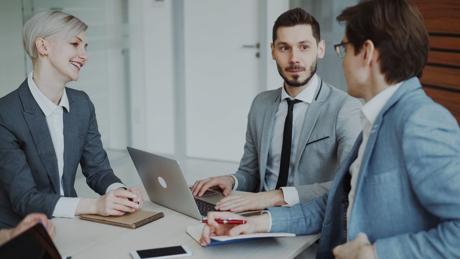 A business meeting in a modern office